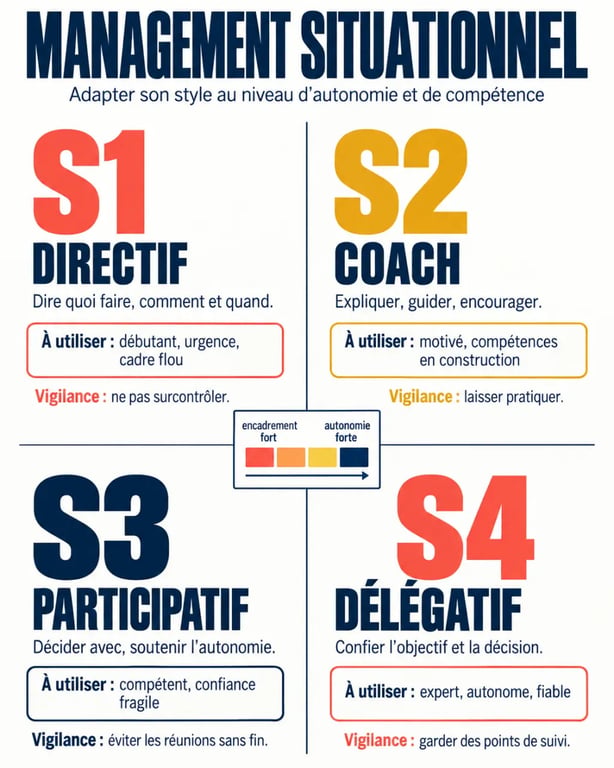 Management des équipes : infographie des quatre styles de management situationnel